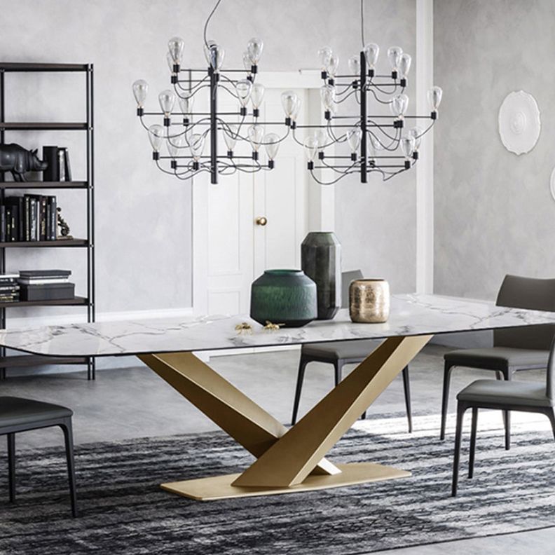 Industrial Sintered Stone Table Dining Rectangle Table with Metal Legs for Kitchen