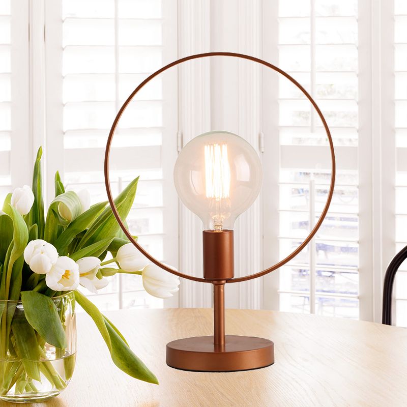 Lámpara de escritorio circular de metal modernista con 1 cabezal, luz para lectura de libros en color burdeos para estudio