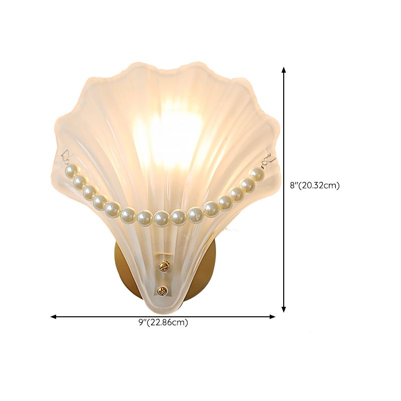 Modern Shell Wall Lamp 1-Light Wall Mount Lamp with Glass Shade for Bedroom
