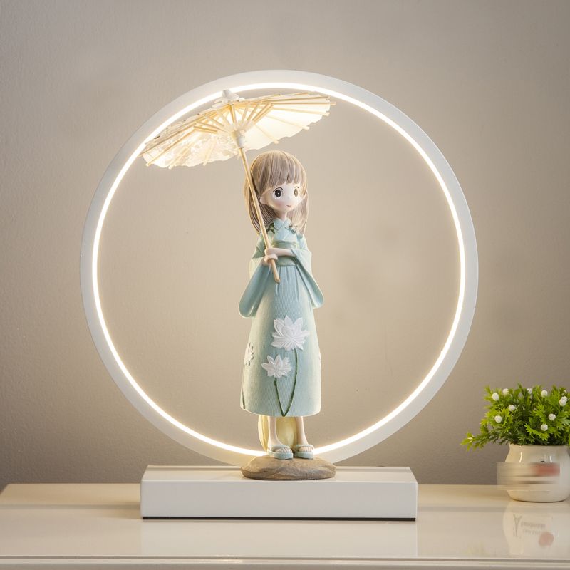 1 Light Circle Nightstand Lamp Modernism Metal Nightstand Lamps in White