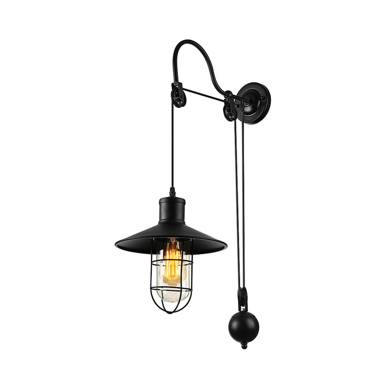Black One Light Spline Light Industrial Clear Glass Lighting Ilumining con polea ajustable