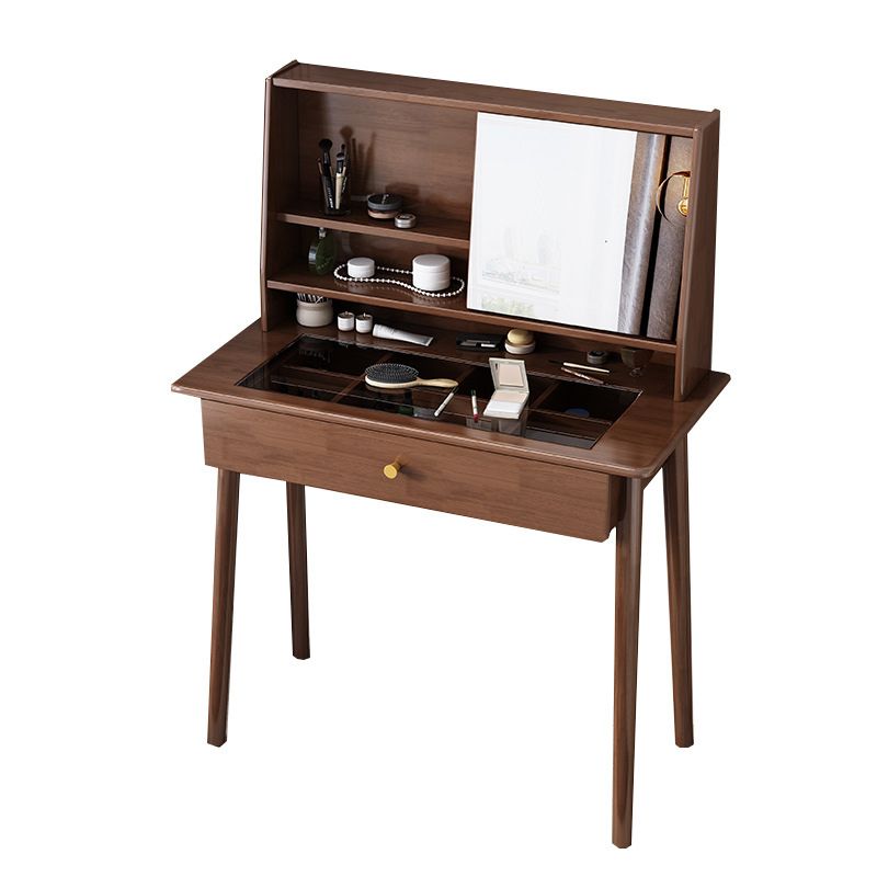 Scandinavian Mirrored Solid Wood Makeup Dressing Table in Brown