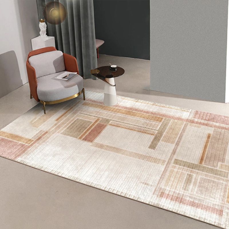 Pink Modern Indoor Rug Polyester Color Block Carpet Stain Resistant Rug for Bedroom