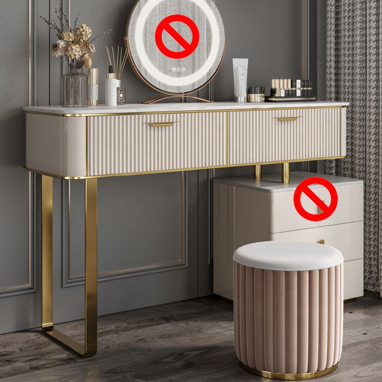 2/5-Drawer Vanity Makeup Table Set Metal Dressing Table in Beige