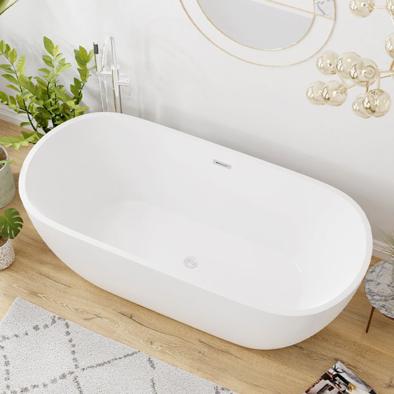 White Oval Bathtub with Drain Acrylic Soaking Freestanding Tub