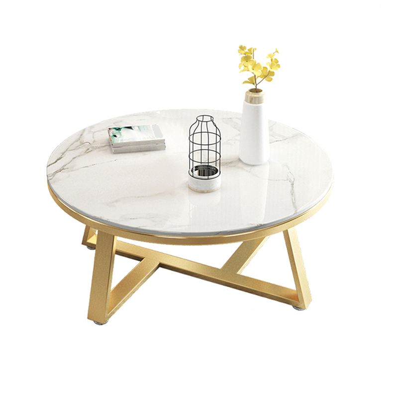 Glam Metal Cross Legs Coffee Table Slate Top Round Coffee Table