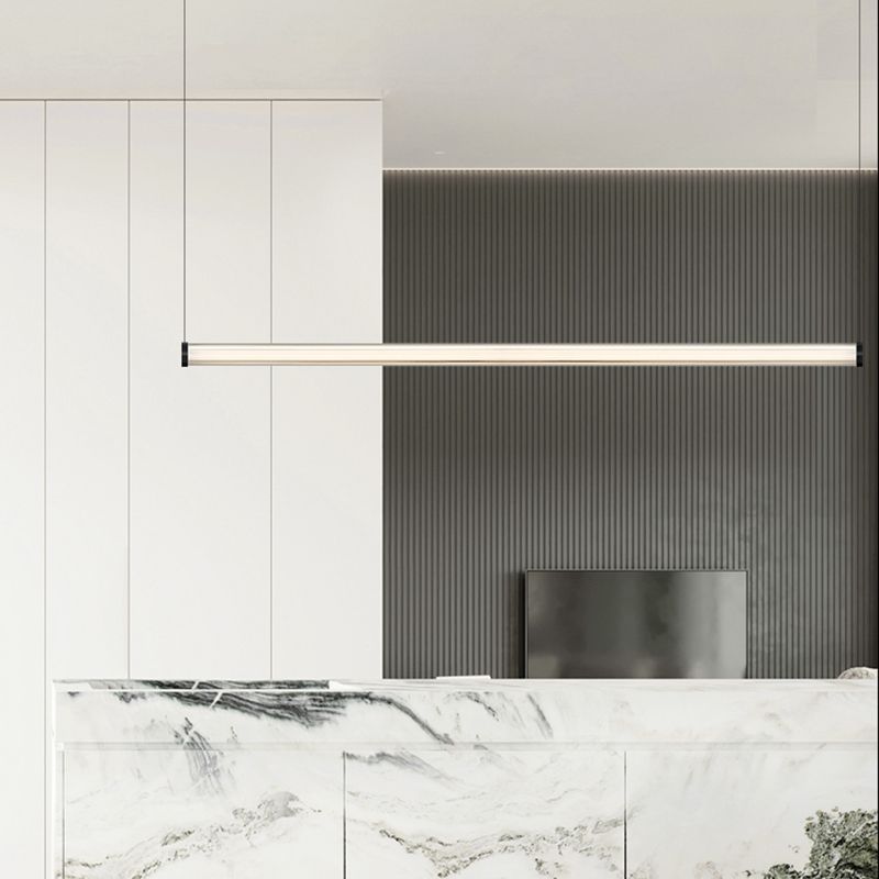 Contemporary Kitchen Island Fixture Glass Cylinder LED Pendant Ceiling in Clear