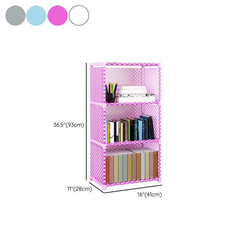 Contemporary Vertical Bookshelf Metal Study Room Bookcase with Fabric Bins