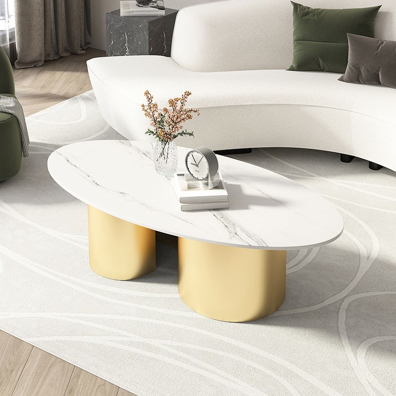 Contemporary Oval Top Coffee Table with Abstract Base Cocktail Table