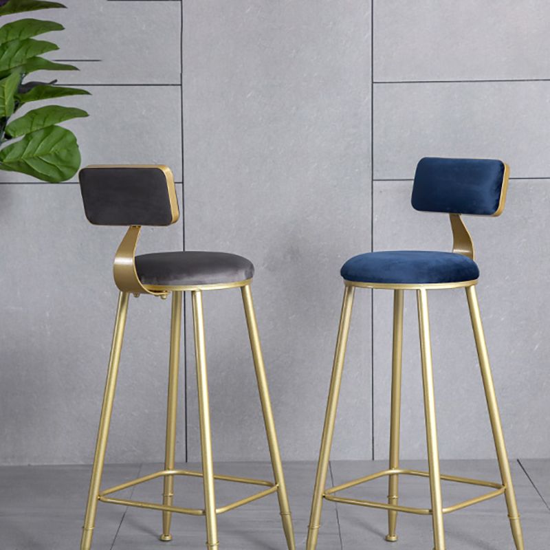 Nordic Style Upholstered Counter Height Stool Low Back Barstool with Metal Legs