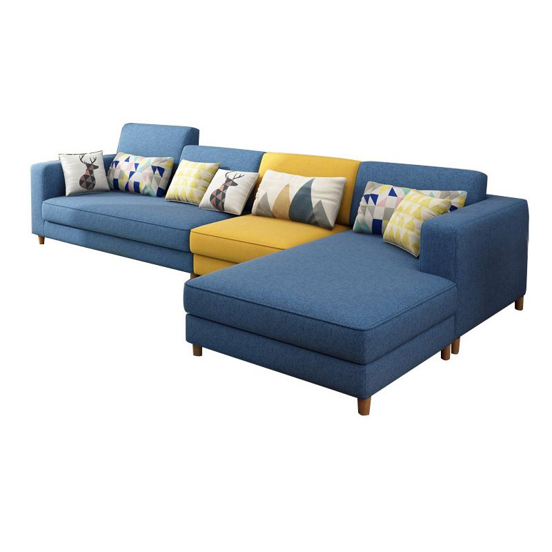 Blue/Gray 4-seater Square Arm Sectional Loose Back Fabric Sectional