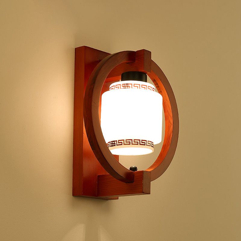 Luces apliques de pared en forma de cilindro de estilo moderno madera 1 lámpara de luz