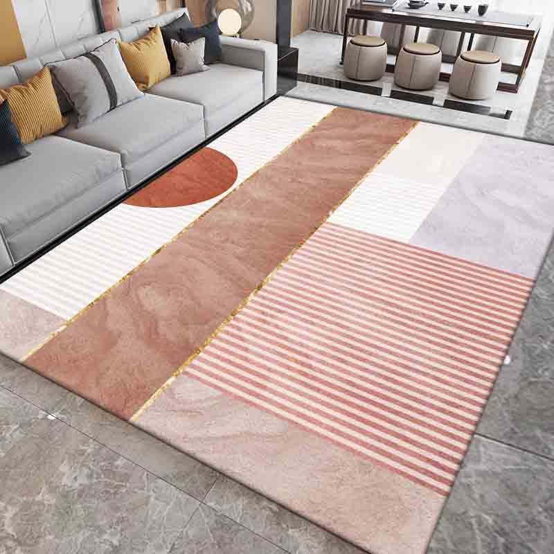 Pink Contrast Color Carpet Polyester Modern Carpet Washable Carpet for Living Room