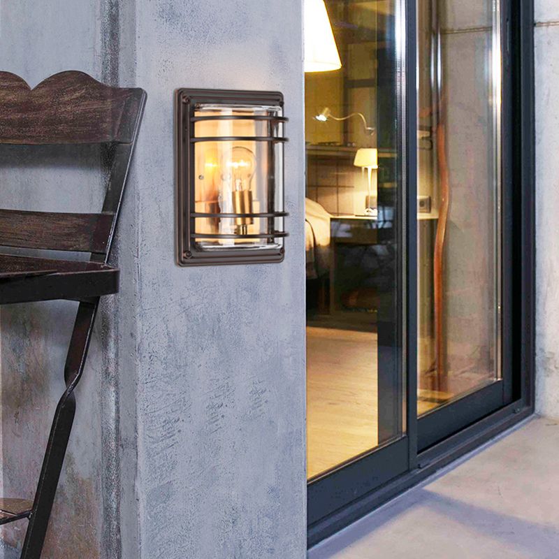 Metal Bronze Sconce Light Half Cylinder 1 Bulb Vintage Wall Flush Mounted Lamp with Clear Glass Shade