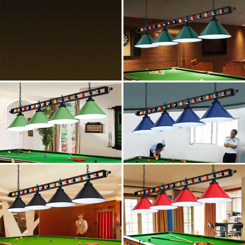 Iron Linear Island Ceiling Light Industrial Country Club Billiard Chandelier with Cone Shade