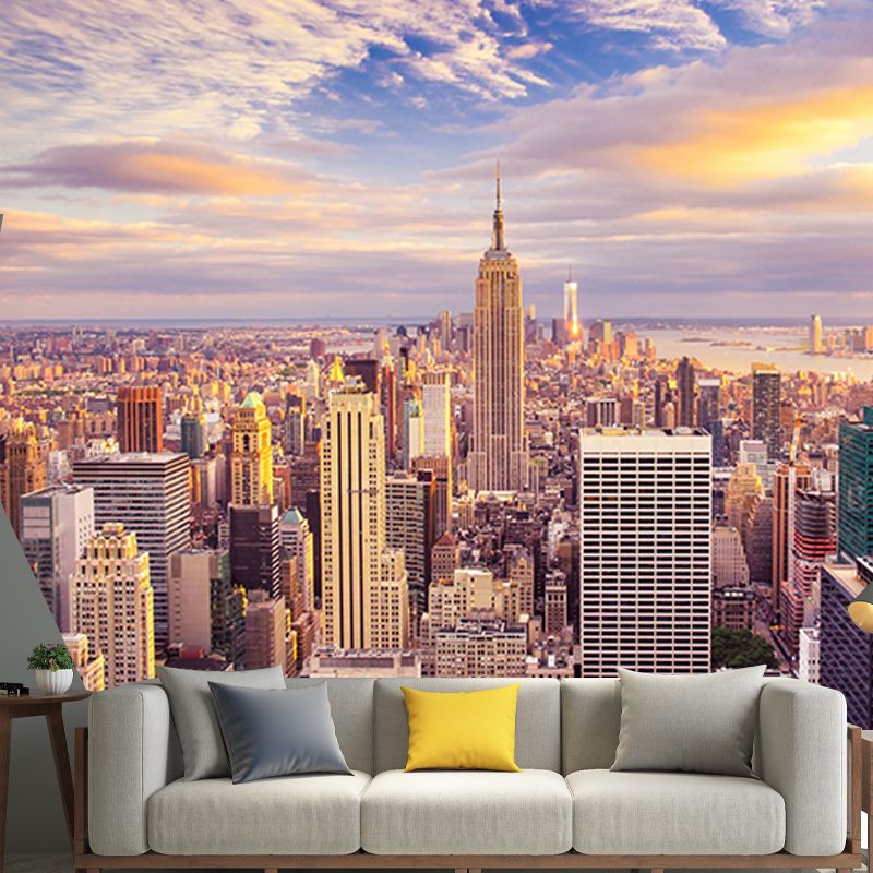 Cool Murals for Accent Wall and Guest Room, Yellow and Blue European Contemporary Building, Made to Measure