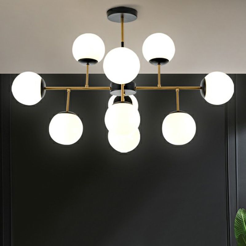 Black-Brass Spherical Chandelier Light Nordic Glass Ceiling Suspension Lamp for Dining Room