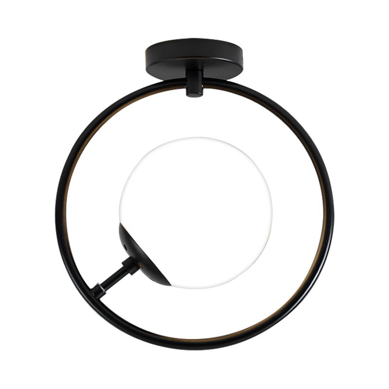 Vidrio blanco / amarillo modernista semiincrustado esférico 1 lámpara semiincorporada negra clara con anillo de hierro