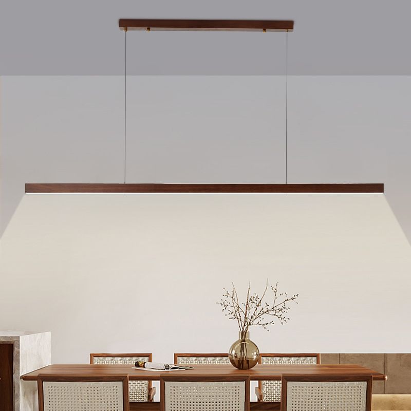 1-Light Island Light Minimal Style Linear Shape Wood Hanging Lamp for Dining Room