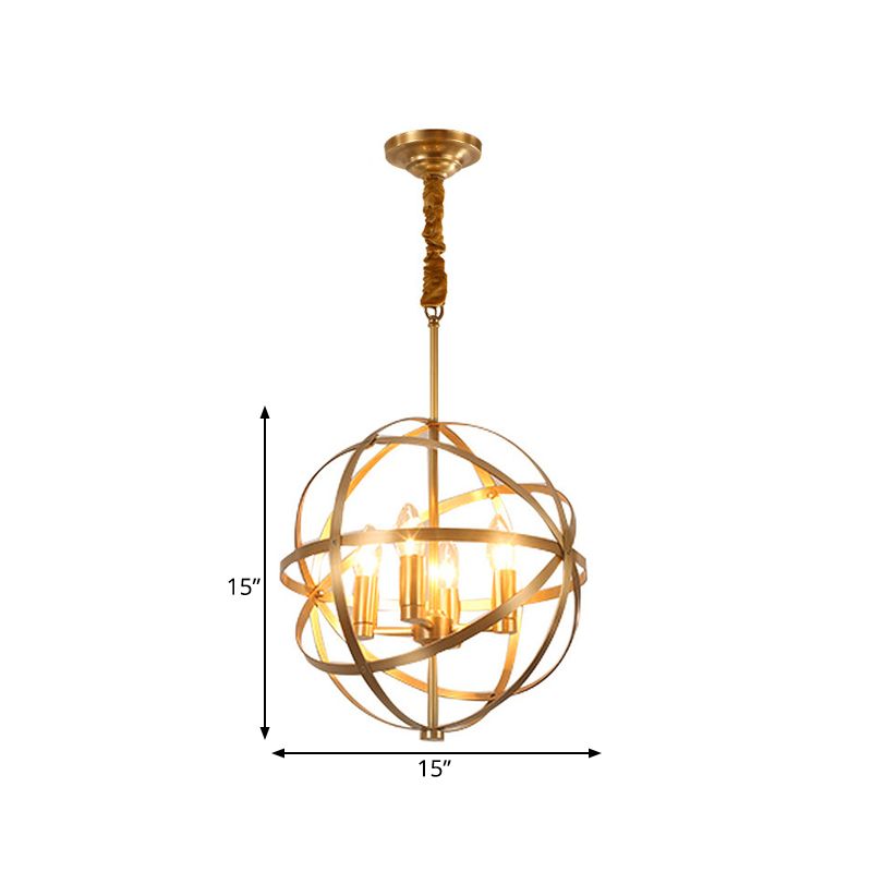 Candle Metal Kronleuchter Beleuchtung Klassischer Klassiker 4/6/8 Lichter Esszimmer Anhänger Beleuchtung in Gold mit Globe Cage