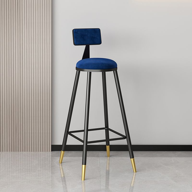 Modern Armless Backrest Counter Stool Iron Couture Bar Stool with Velvet Cushion and Pedal