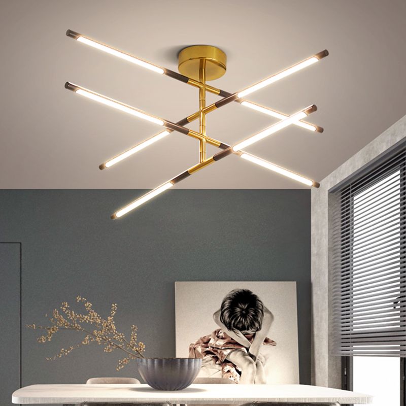 Metal Linear Ceiling Chandelier Modern Style 8 Heads Suspension Pendant in Black and Gold