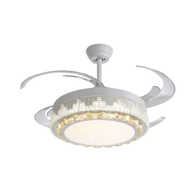 4 Blades LED Hanger Lamp Hedendaagse cirkelvormige Clear Clear Crystal Blocks Semi Flush Mount, 19 "breedte