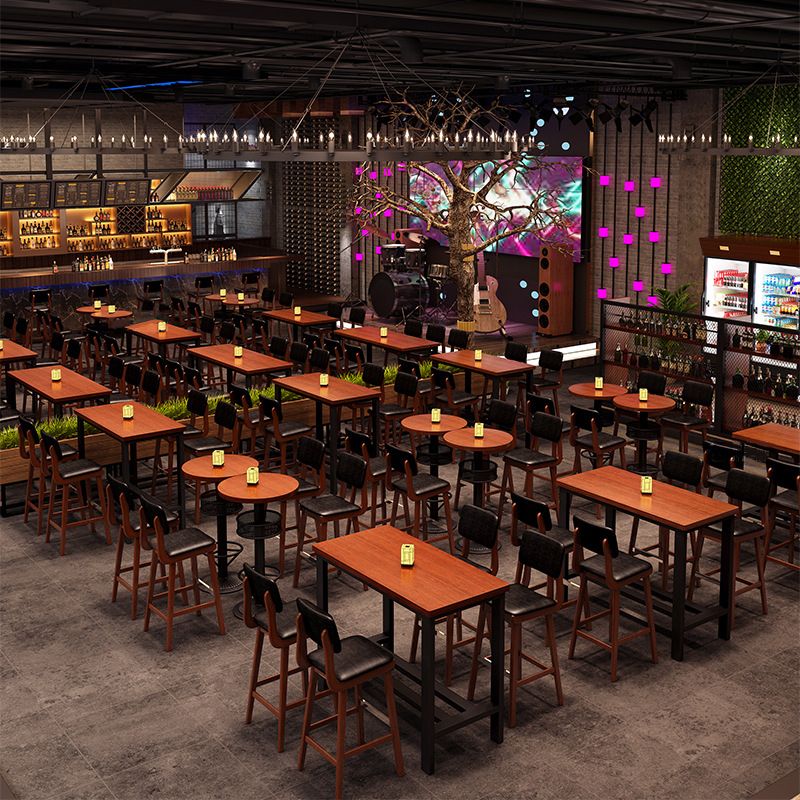 Industrial Brown Wood Bar Table Black and Metal Base Bar Table