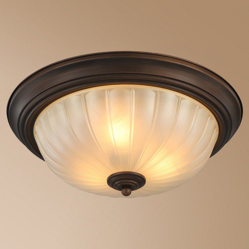 3 Bulbs Flush Mount Traditional Dome Shaped Frosted Ribbed Glass Flushmount Ceiling Light for Bedroom
