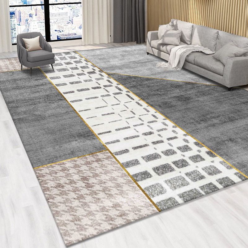 Dark Gray Modern Rug Polyester Circle Rug Non-Slip Backing Rug for Home Decoration