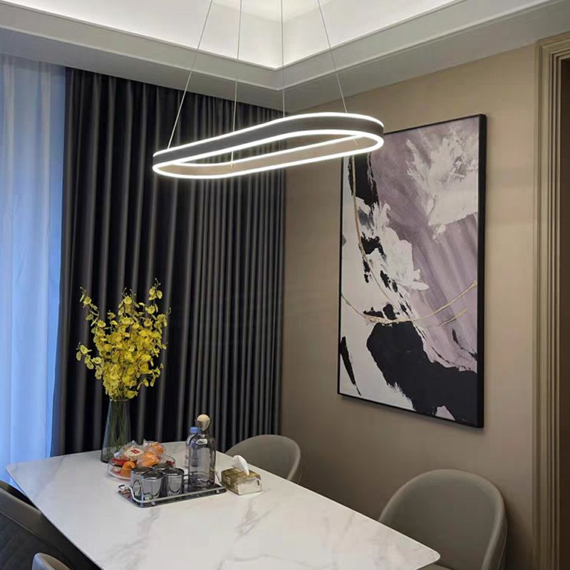 1-Light Minimalism Chandelier Lamp Oval LED Island Pendant for Study Room