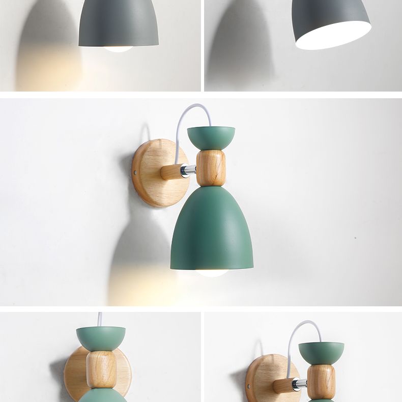 Nordic Makaroon -Wand Wandleuchte 1 helles Holz bewaffneter Wandhalterung im Metallschatten