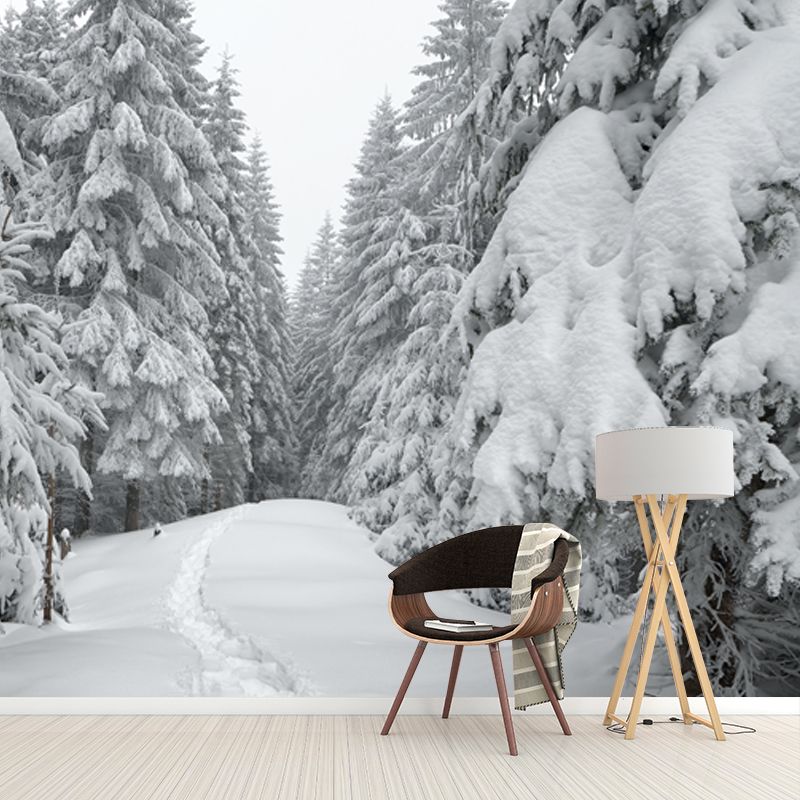 Smooth Whole White Mural Modern Road Across Snowy Cypress Wall Covering, Custom Size