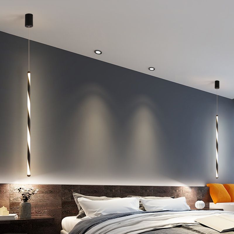 Lampada a sospensione a sospensione a ciondolo a LED nero in metallo moderno che cambia luce in luce calda/bianca per camera da letto