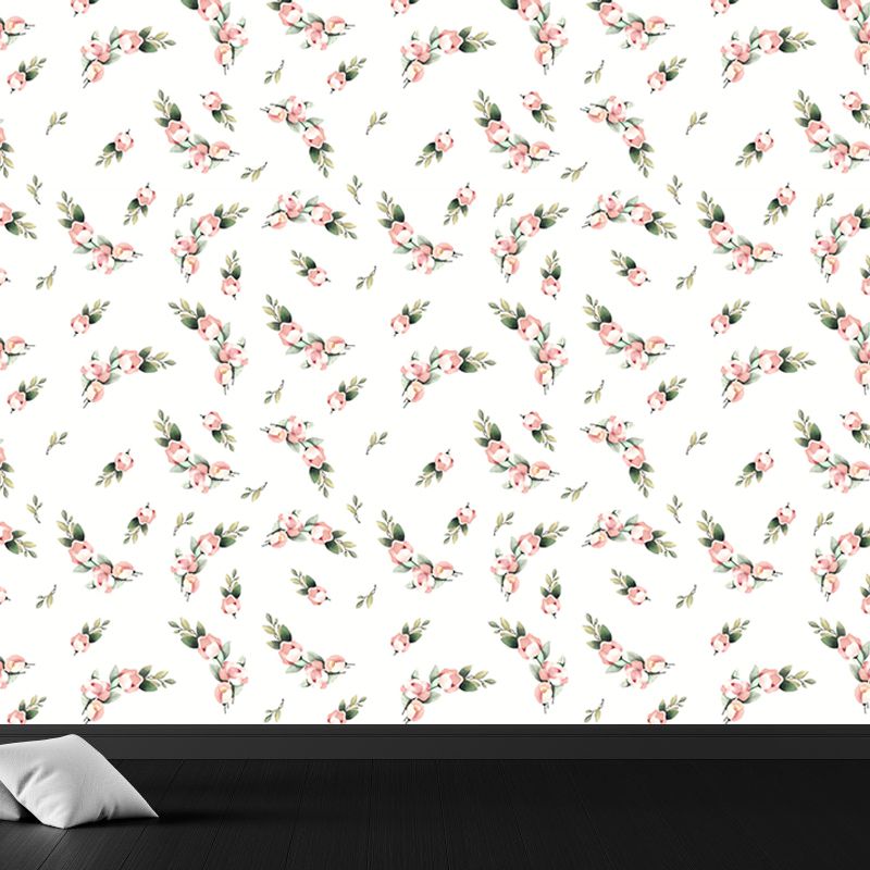 Pastel Blossoming Flowers Wall Mural Waterproofing Contemporary Girls Room Wall Art