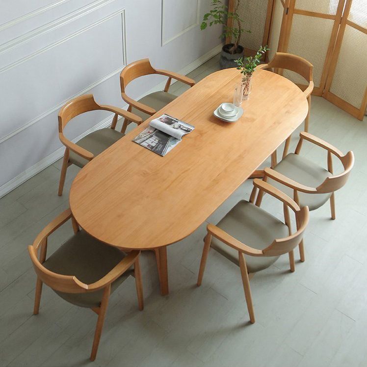 Modern Pine Wood Table for Restaurant Oval Table with Two Wood Pedestal