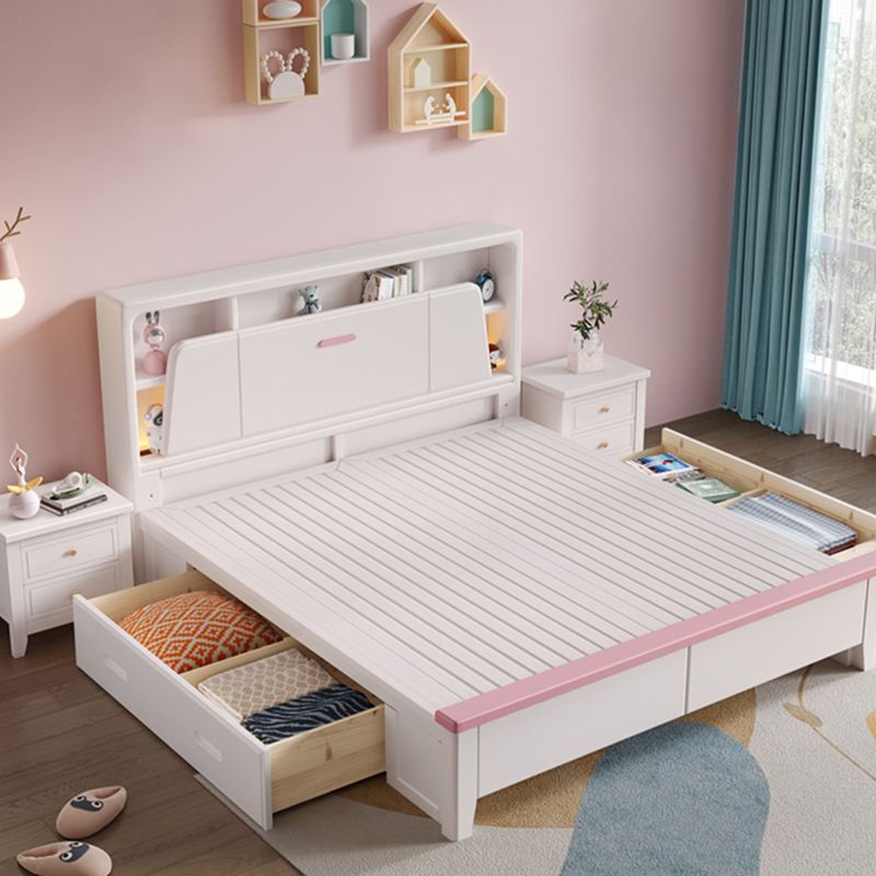 Modern Wood Bed Frame Bookcase Included Standard Bed for Bedroom