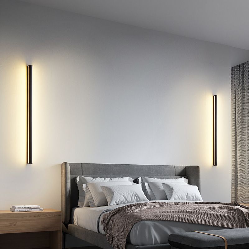 Metal Linear Shape Wall Light Modern 1 Light Wall Mount Fixtures in Black