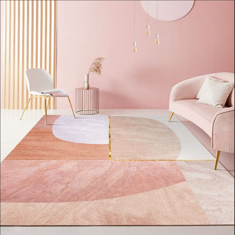 Pink Modern Rug Polyester Irregular Color Piece Rug Washable Rug for Drawing Room