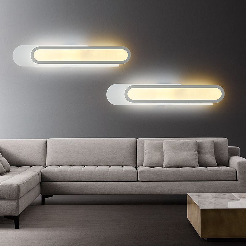 Vanité de salle de bain LED Lumière avec une teinte acrylique oblongue appiculture murale blanche en lumière chaude / blanche, 12 "/ 18" / 20 "de largeur