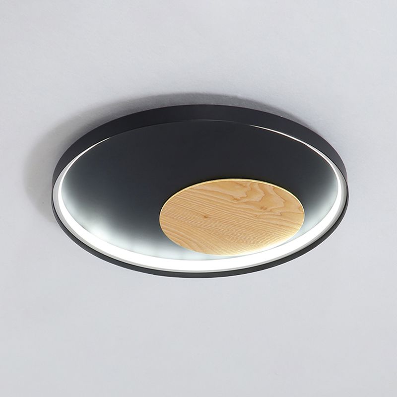 12"/16"/19.5" W Simple LED Ceiling Flush Black/White Circular Flush Mount Light Fixture with Metallic Shade
