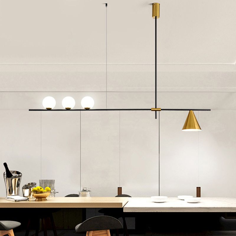 Multi - Light Kitchen Island Fixture Modern Iron and Glass Ceiling Pendant in Black / Gold