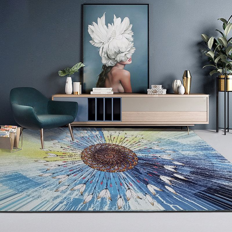 Navy Abstract Pattern Carpet PVC Modern Carpet Washable Carpet for Home Decor