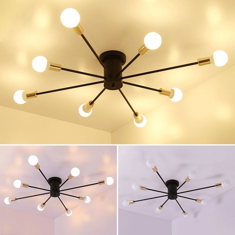 Lacquered Ceiling Light in Industrial Retro Style Sputnik Metal Semi Flush Mount for Bedroom