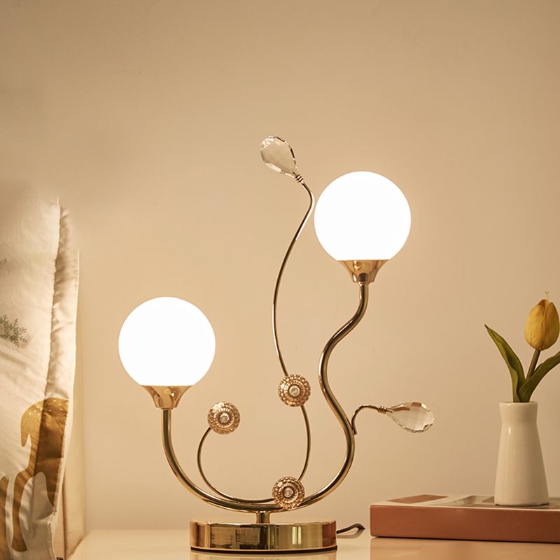 Satin Opal Glass Ball Table Lamp Contemporary Gold Finish Nightstand Light for Bedroom