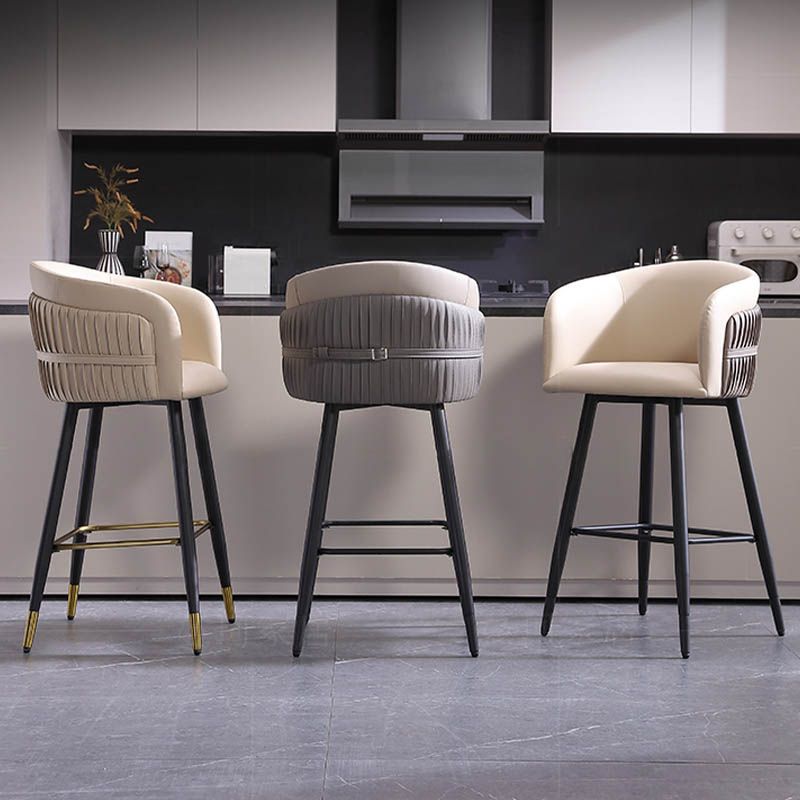 Contemporary Backrest Counter Stool with Leather Cushion and Metal Base