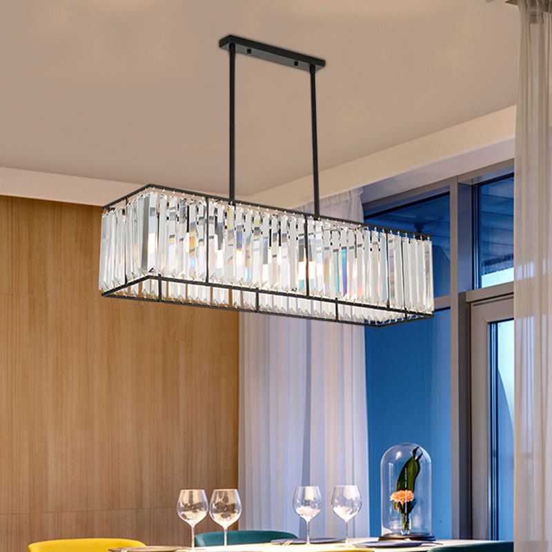 Clear Crystal Island Pendant Light Rectangle 3 Heads Traditional Suspension Lighting for Dining Room