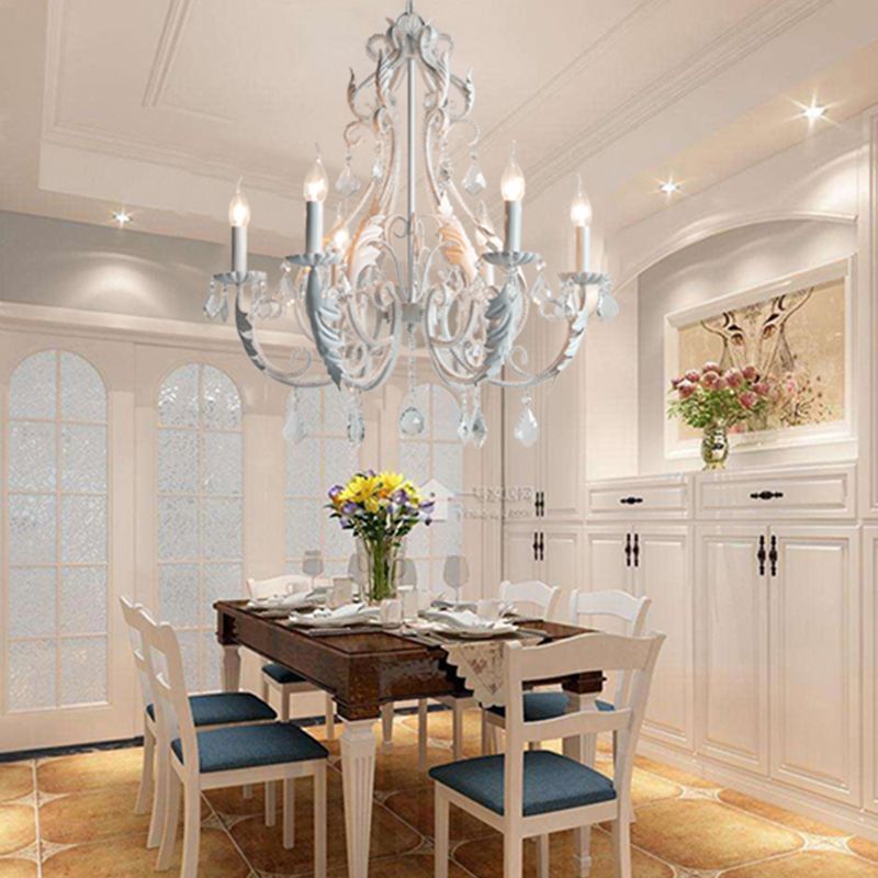 Nordic Style Metal Chandelier Light Candle Crystal Pendant Light for Living Room