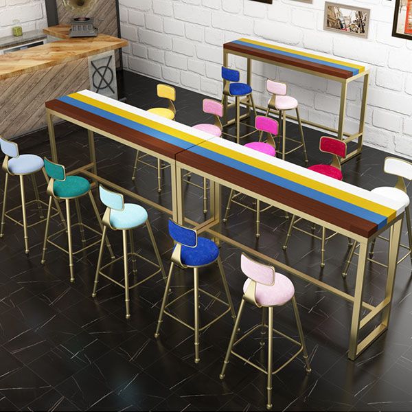 Glam Style Fixed Bar Table 1/4 Pieces Solid Wood Rectangle Counter Set for Indoor