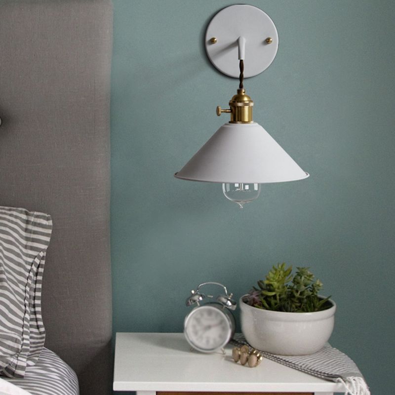 Metal Conical Shade Wall Light Nordic Colorful 8" Wide Wall Sconce for Living Room